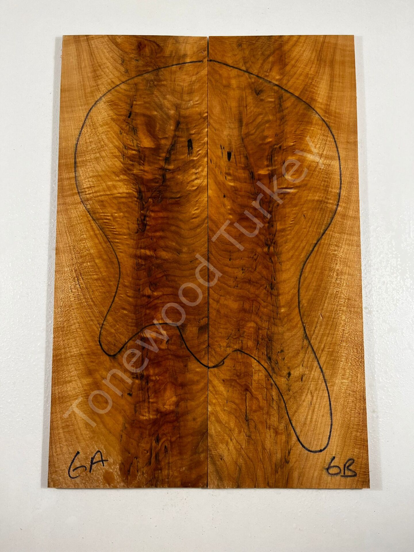 Spalted Flame Maple Drop Top Luthier Guitar Figured Wood Bookmatched Set No:6