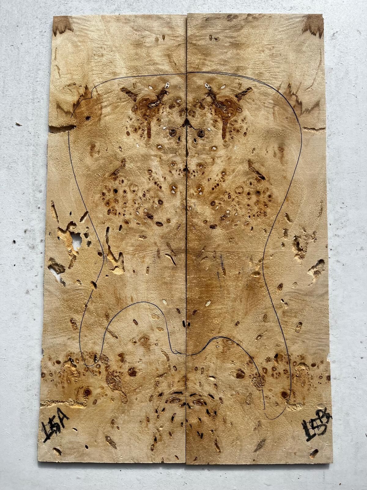 AAA Grade Poplar Mappa Burl Bookmatched Guitar Drop Top Luthier Tonewood #15