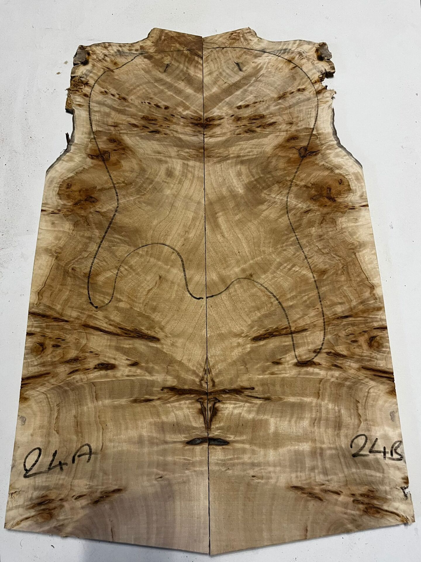 AAA Grade Poplar Mappa Burl Bookmatched Guitar Drop Top Luthier Tonewood #24