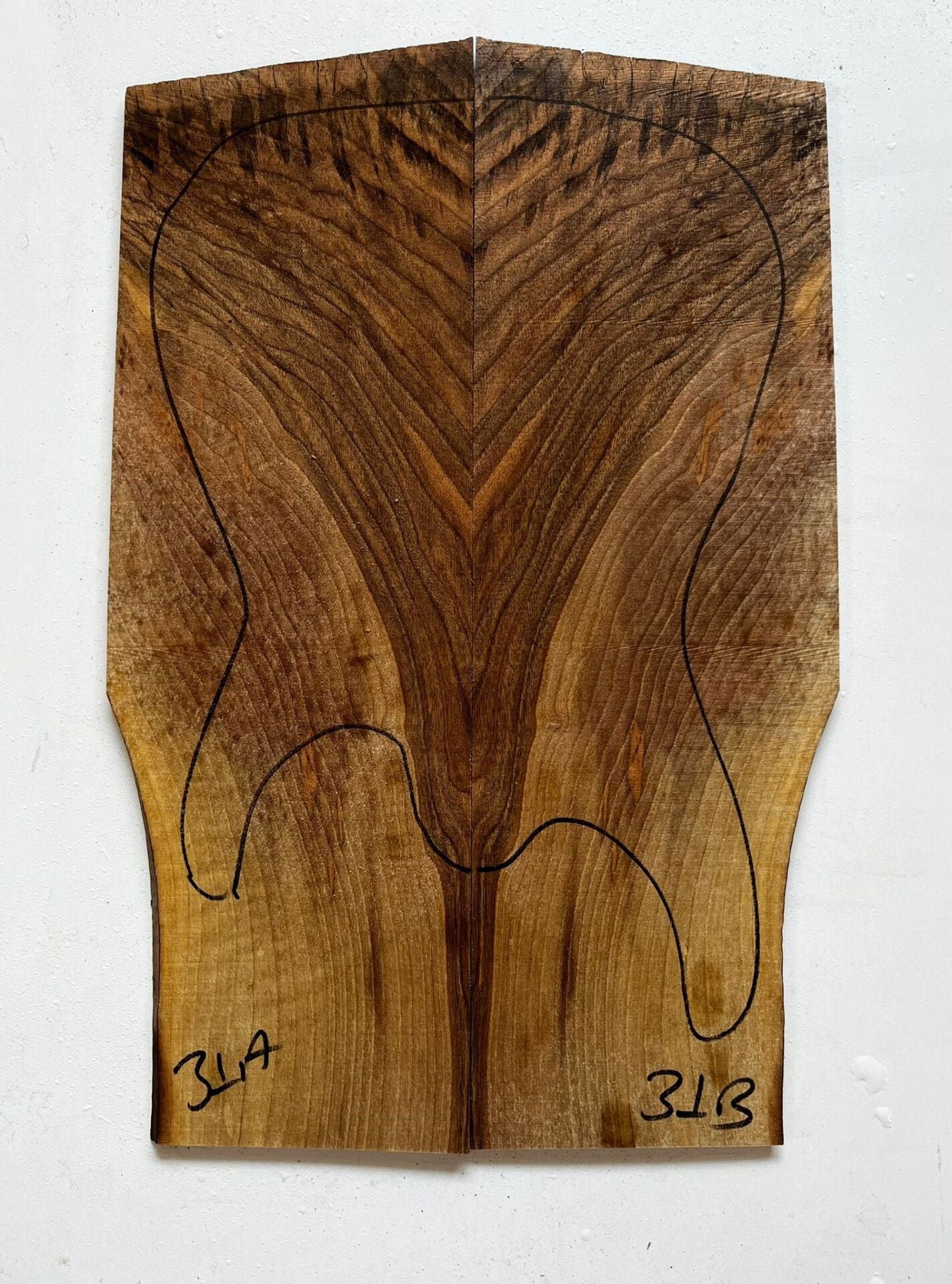 Turkish Walnut Drop Top Luthier Guitar Figured Wood Bookmatched Set No:31