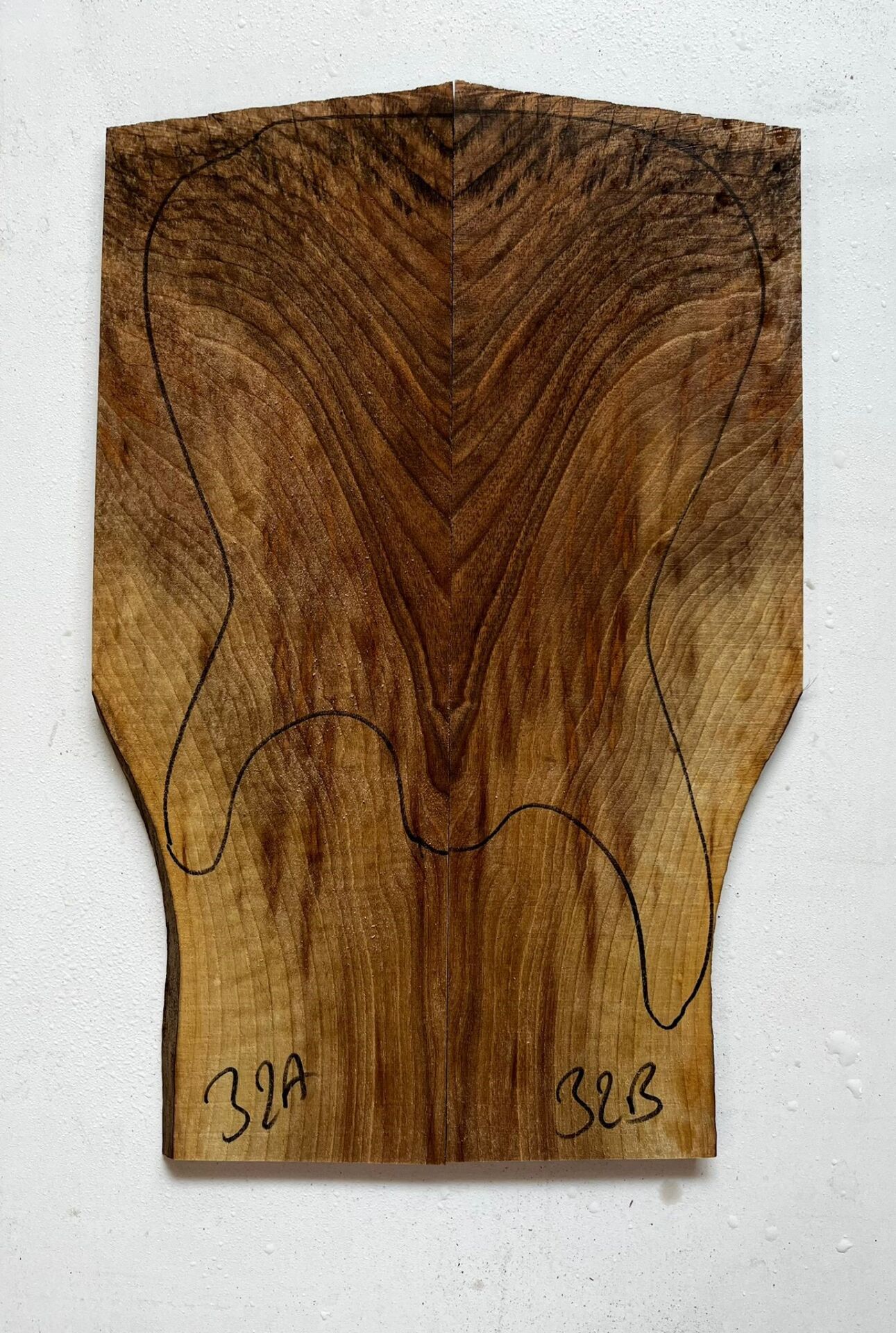 Turkish Walnut Drop Top Luthier Guitar Figured Wood Bookmatched Set No:32