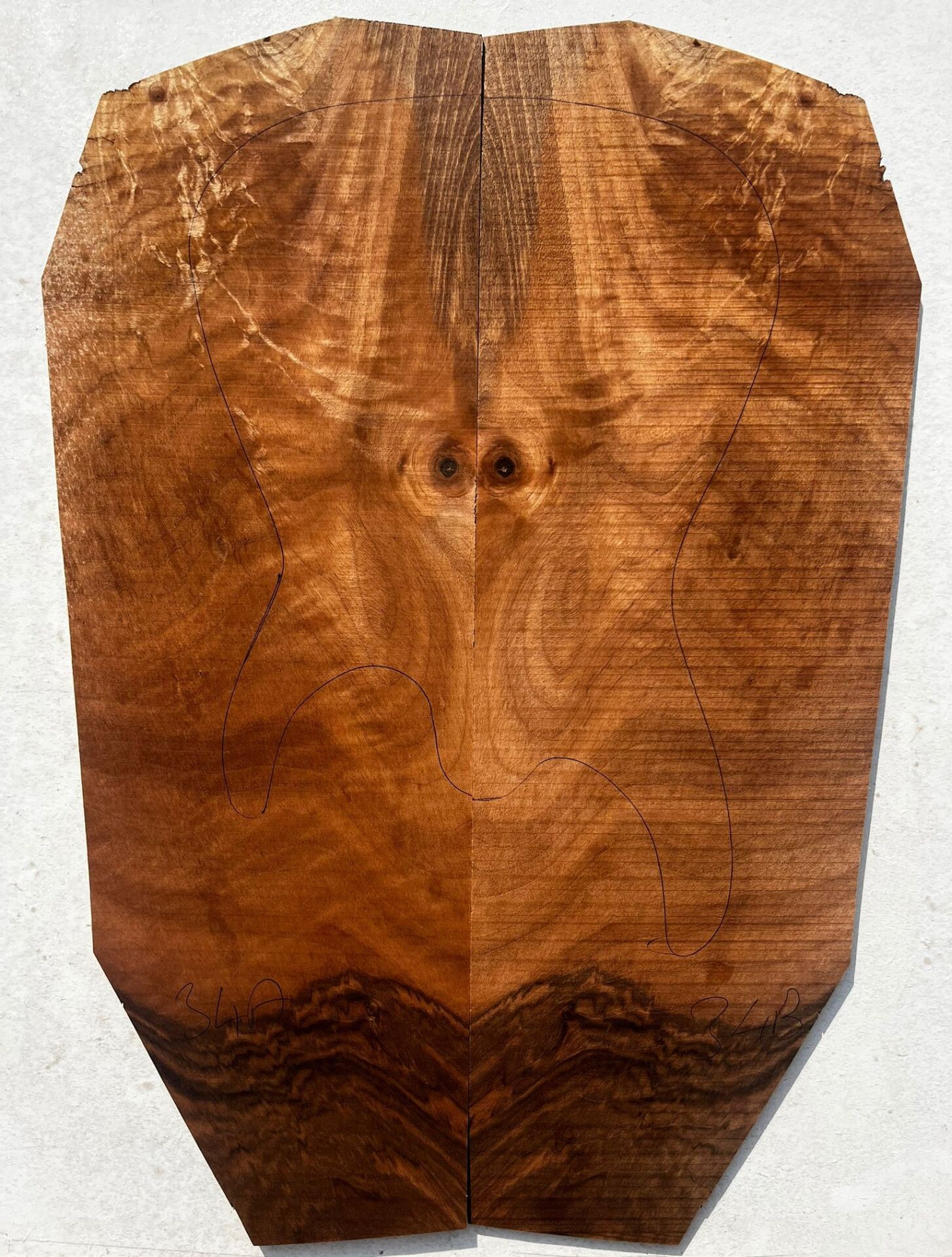 Turkish Walnut Drop Top Luthier Guitar Figured Wood Bookmatched Set No:34