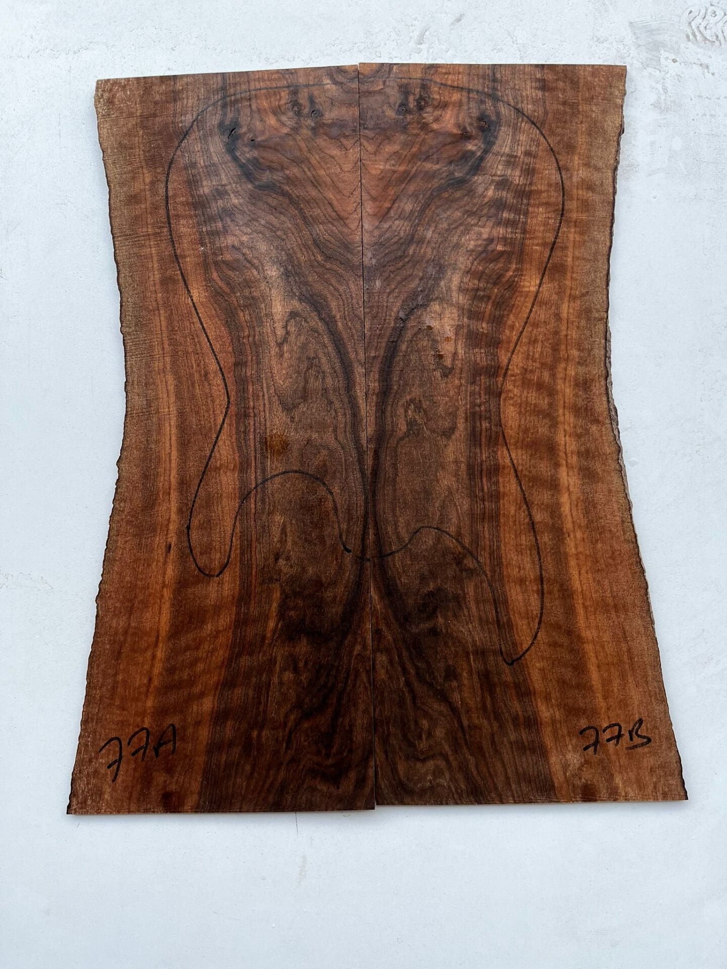 AAA Bastogne Walnut Drop Top Luthier Guitar Figured Wood Bookmatched Set No77