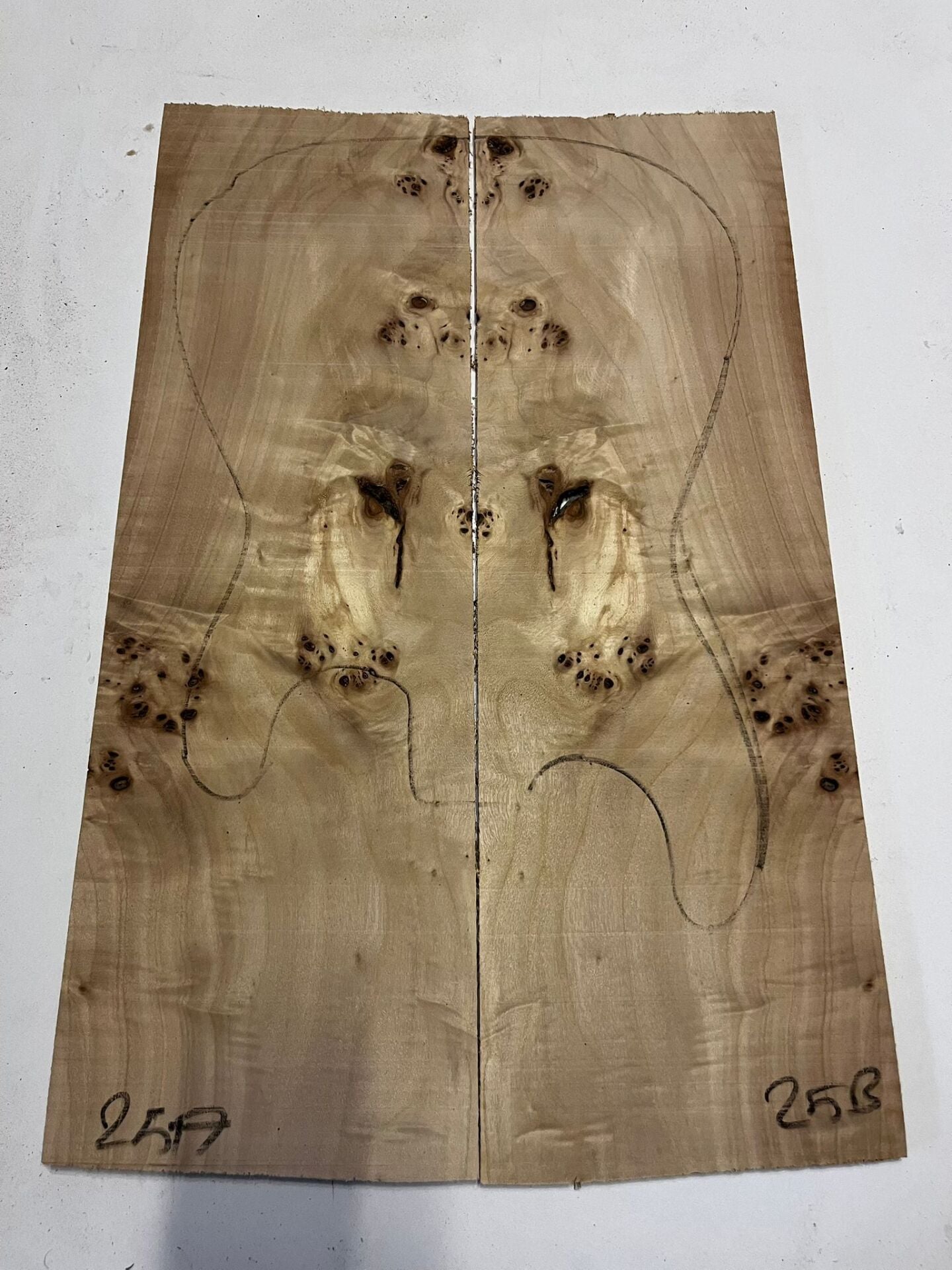 AA Grade Poplar Mappa Burl Bookmatched Guitar Drop Top Luthier Tonewood #25