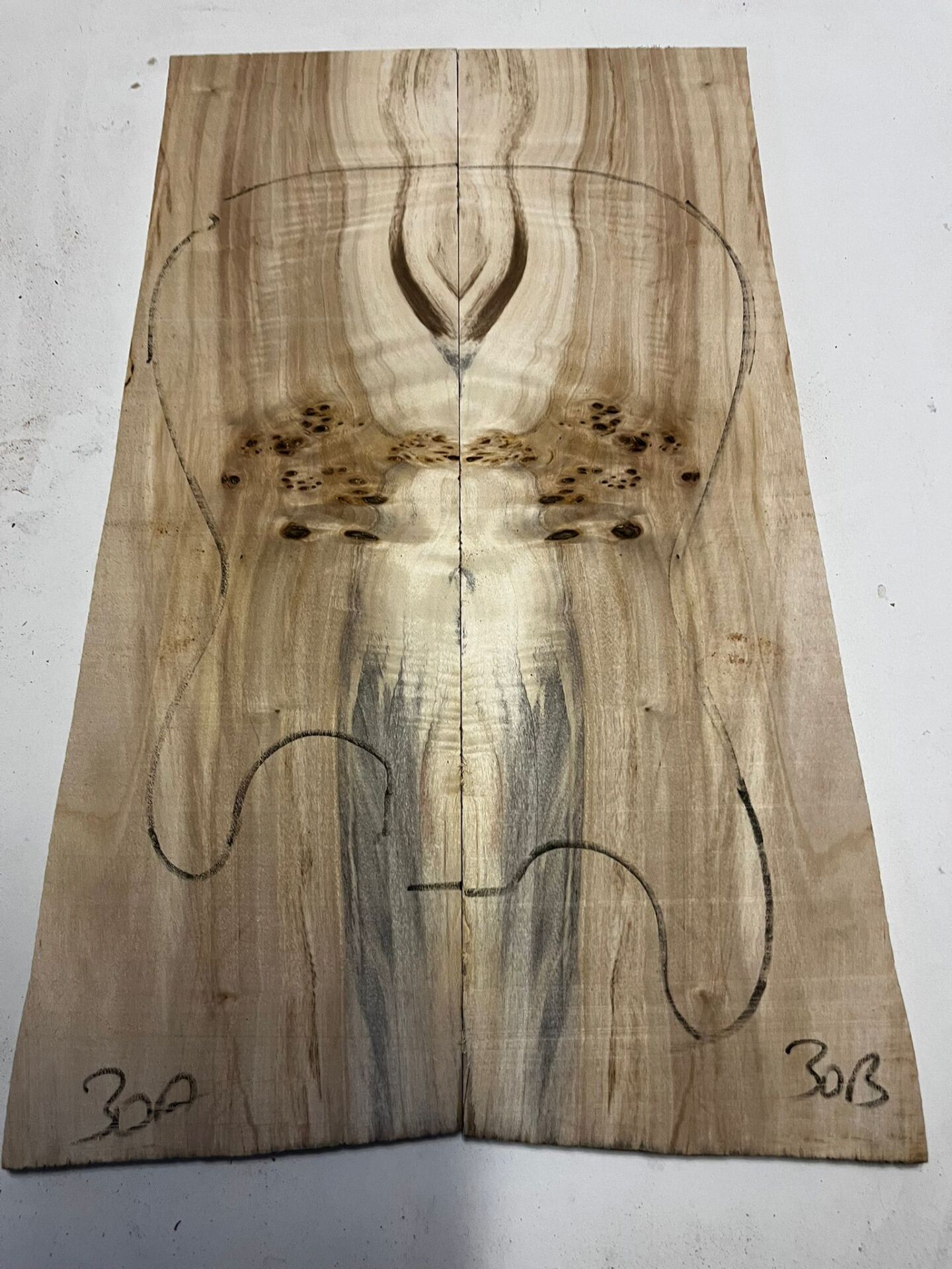 AA Grade Poplar Mappa Burl Bookmatched Guitar Drop Top Luthier Tonewood #30