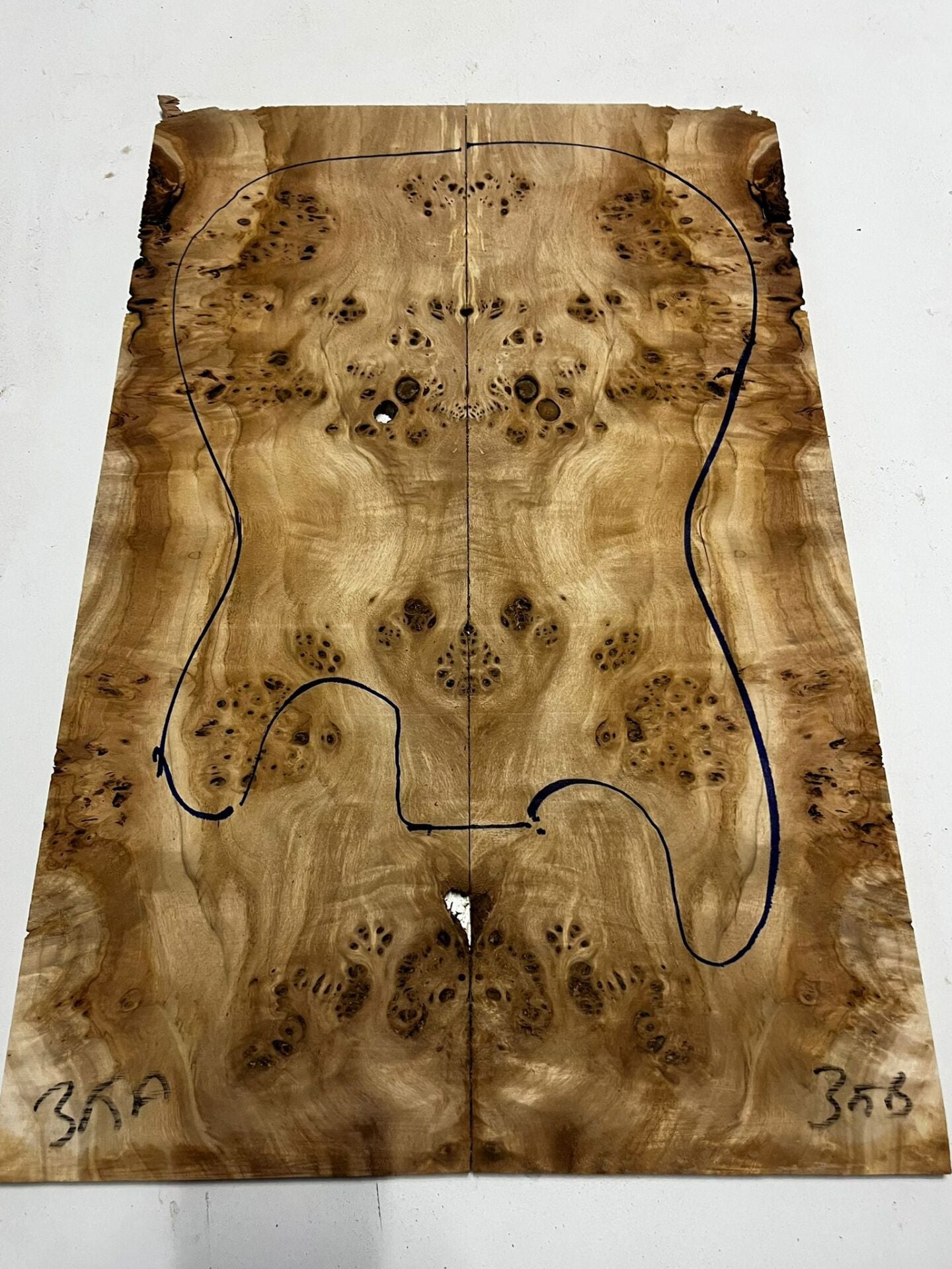 Master Grade Poplar Mappa Burl Bookmatched Guitar Drop Top Luthier Tonewood #35