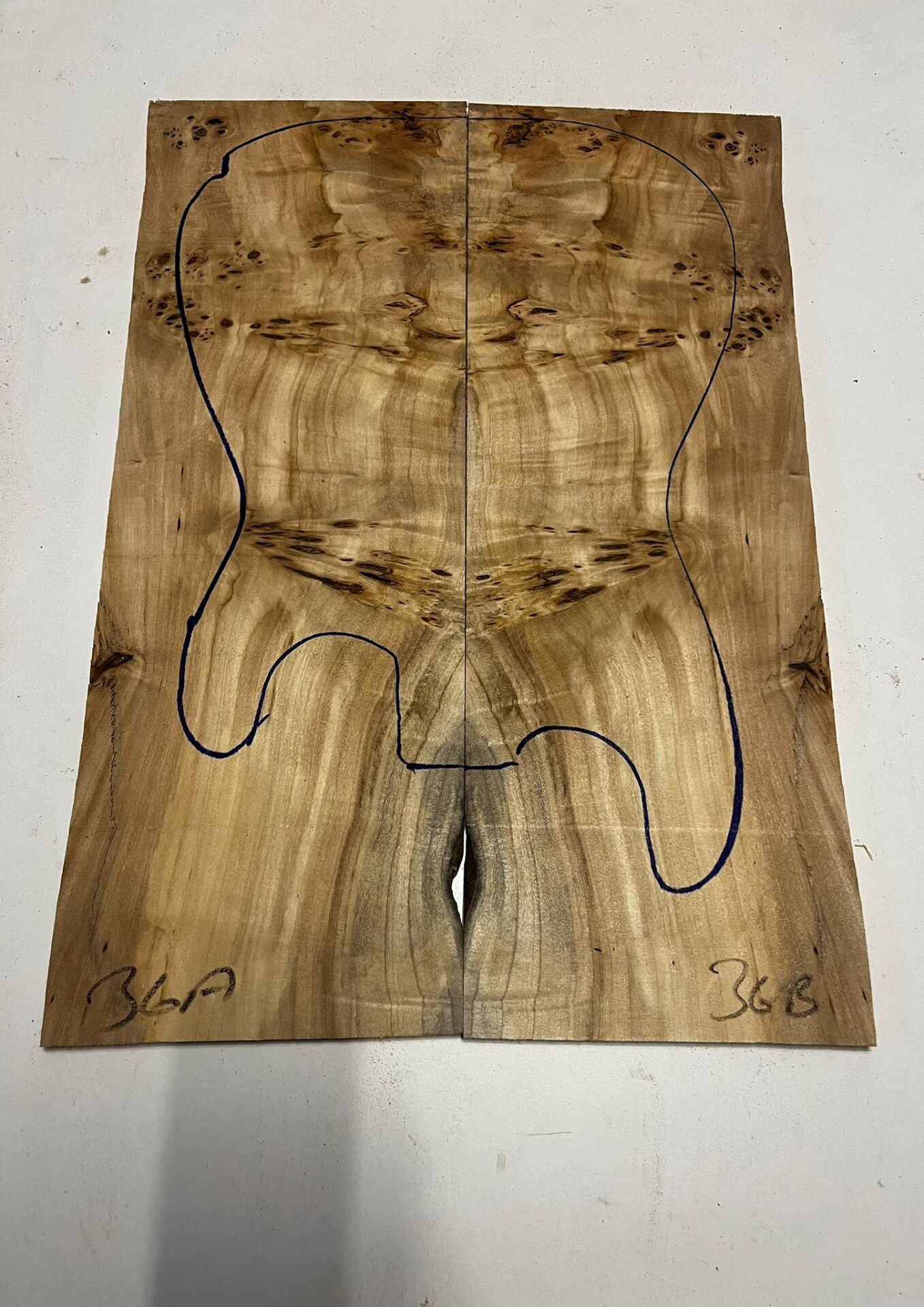 AAA Grade Poplar Mappa Burl Bookmatched Guitar Drop Top Luthier Tonewood #36