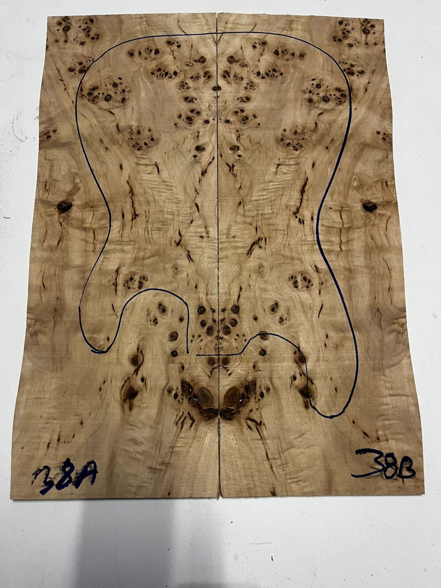 AAA Grade Poplar Mappa Burl Bookmatched Guitar Drop Top Luthier Tonewood #38