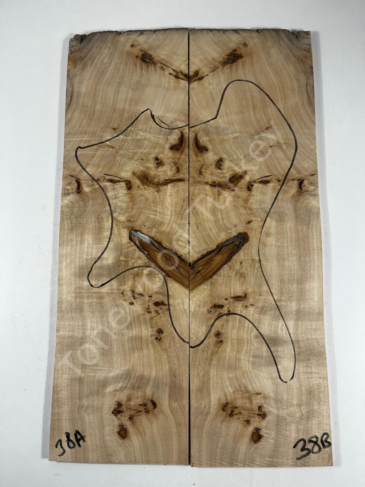 AAA Grade Poplar Mappa Burl Bookmatched Guitar Drop Top Luthier Tonewood #38
