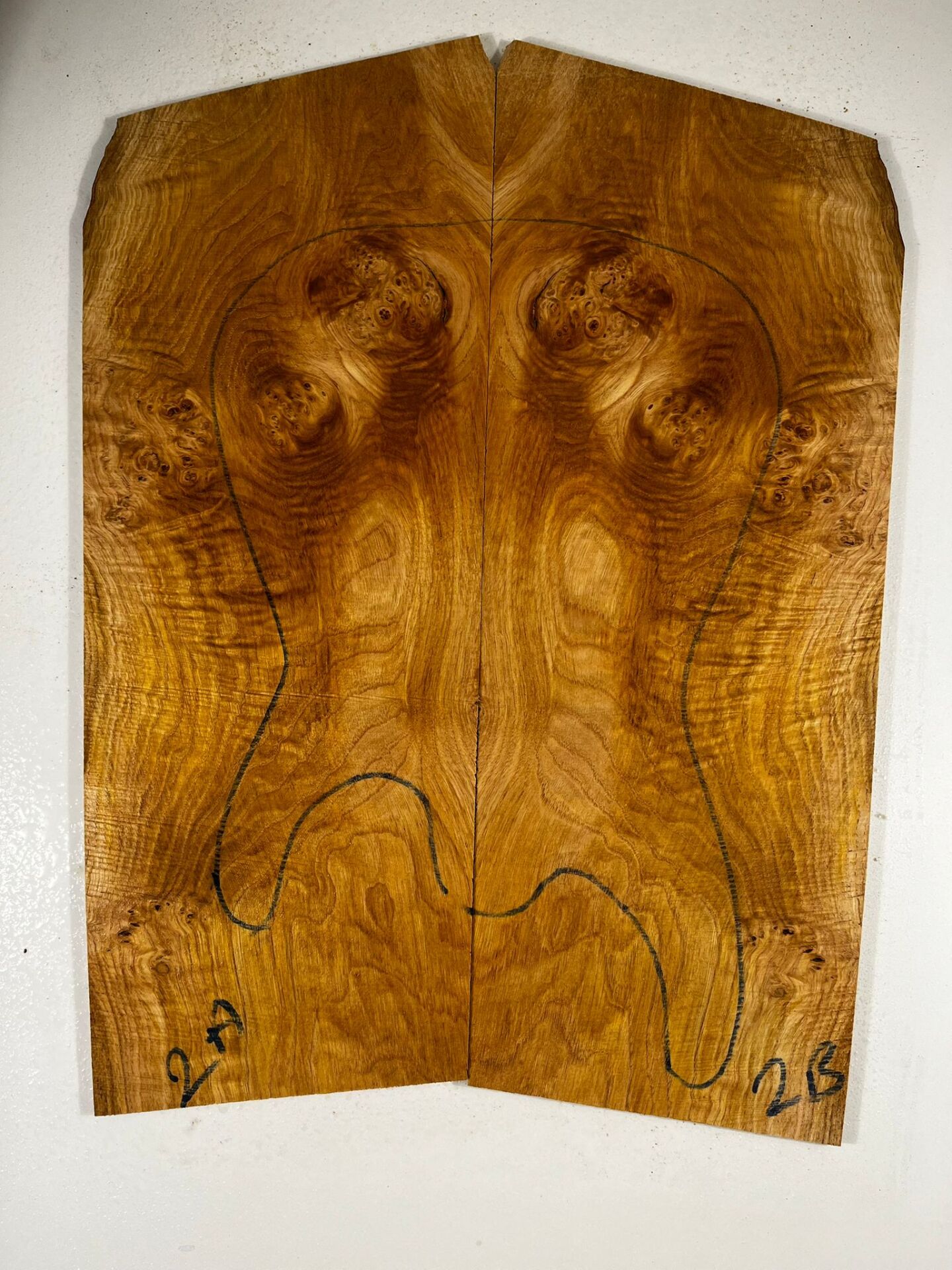 AA Grade Burl Chestnut Drop Top Luthier Guitar Figured Wood Bookmatched Set No:2