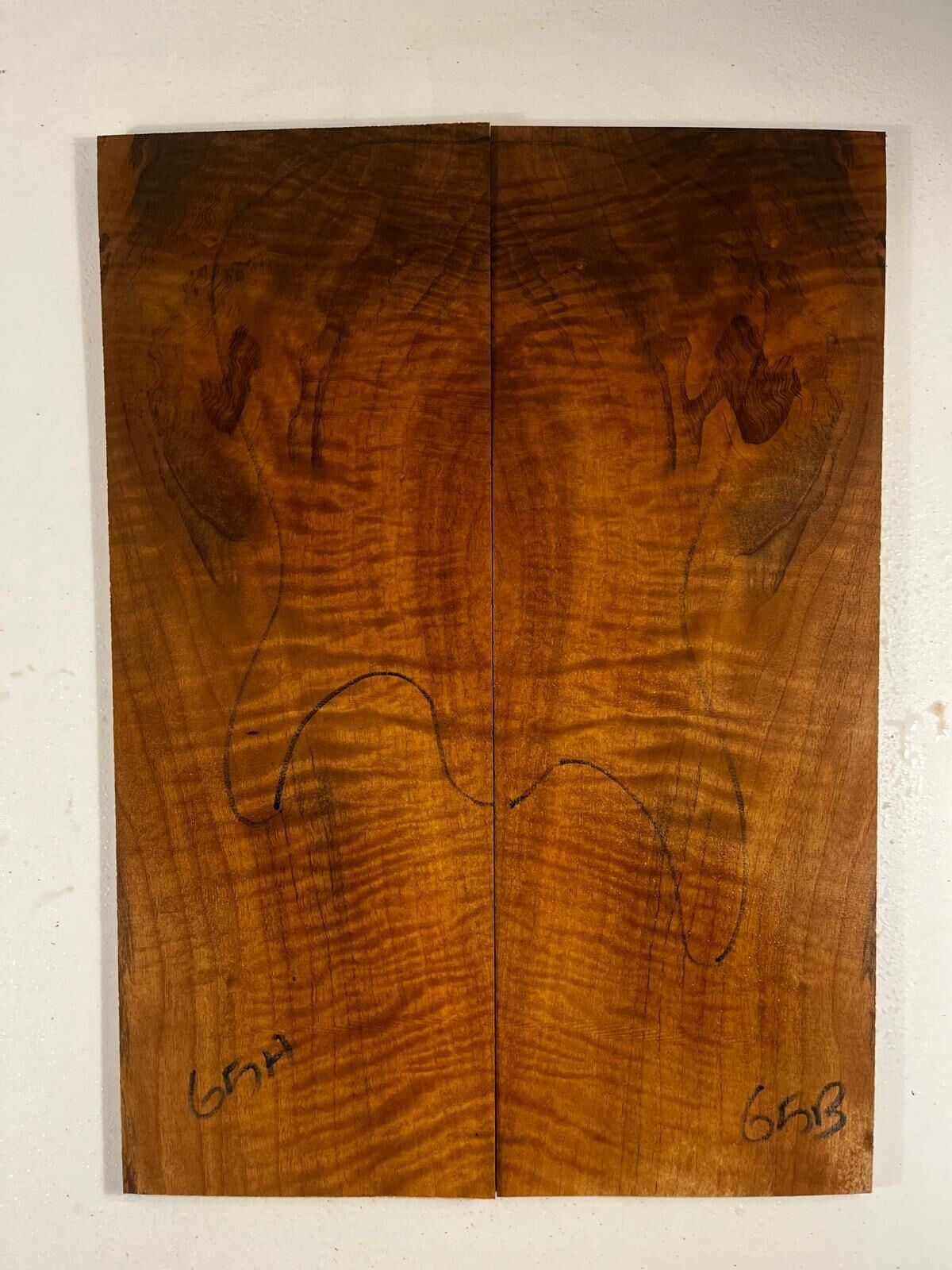 Turkish Curly Walnut Drop Top Luthier Guitar Figured Wood Bookmatched Set No:65