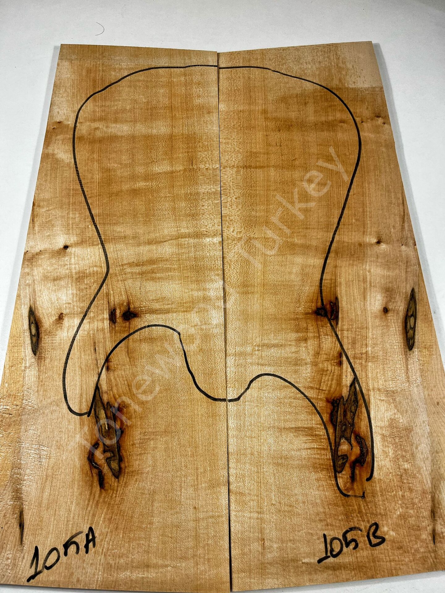 Inkline Flame Maple Drop Top Luthier Guitar Figured Wood Bookmatched Set No:105