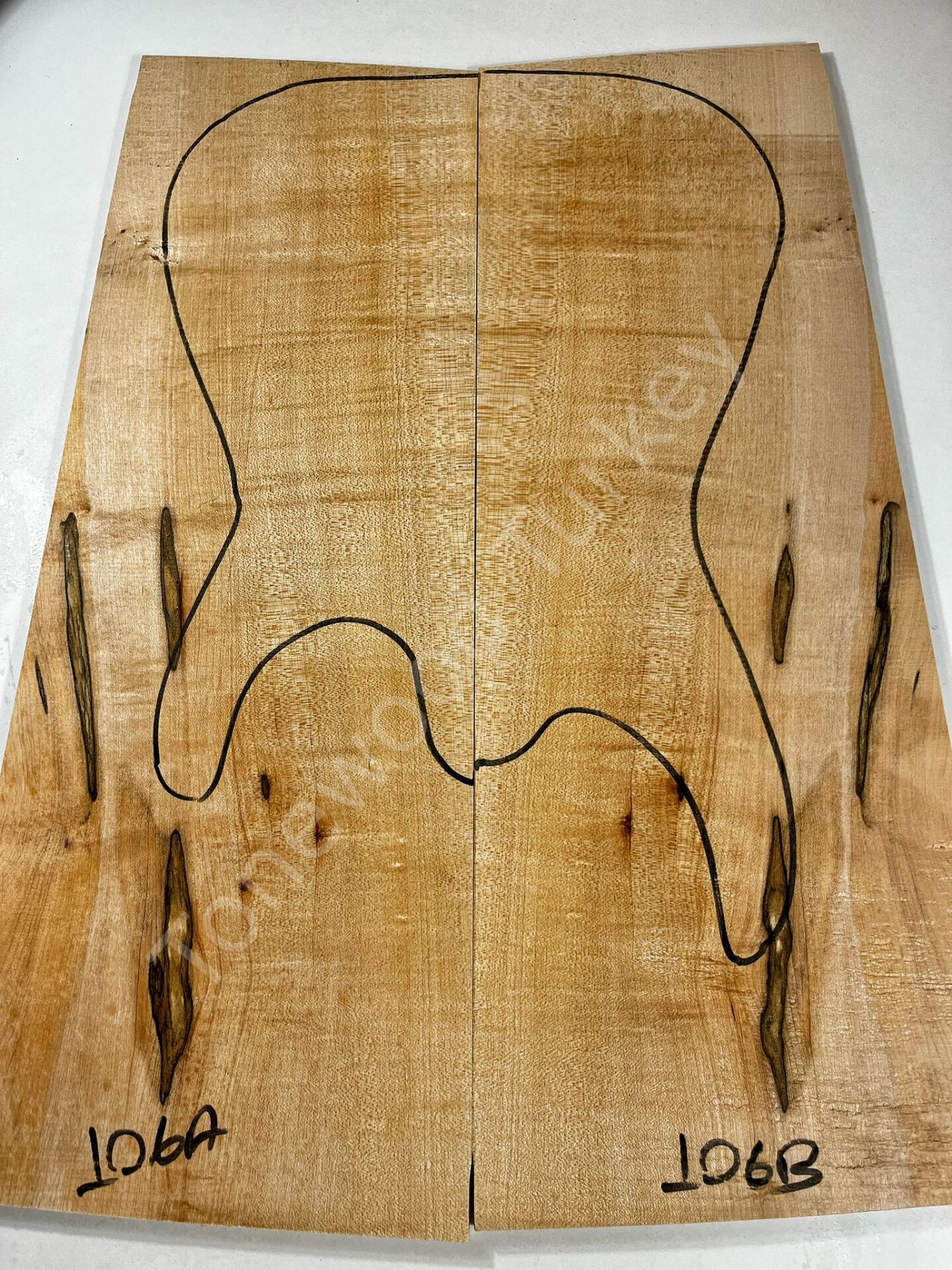 Inkline Flame Maple Drop Top Luthier Guitar Figured Wood Bookmatched Set No:106