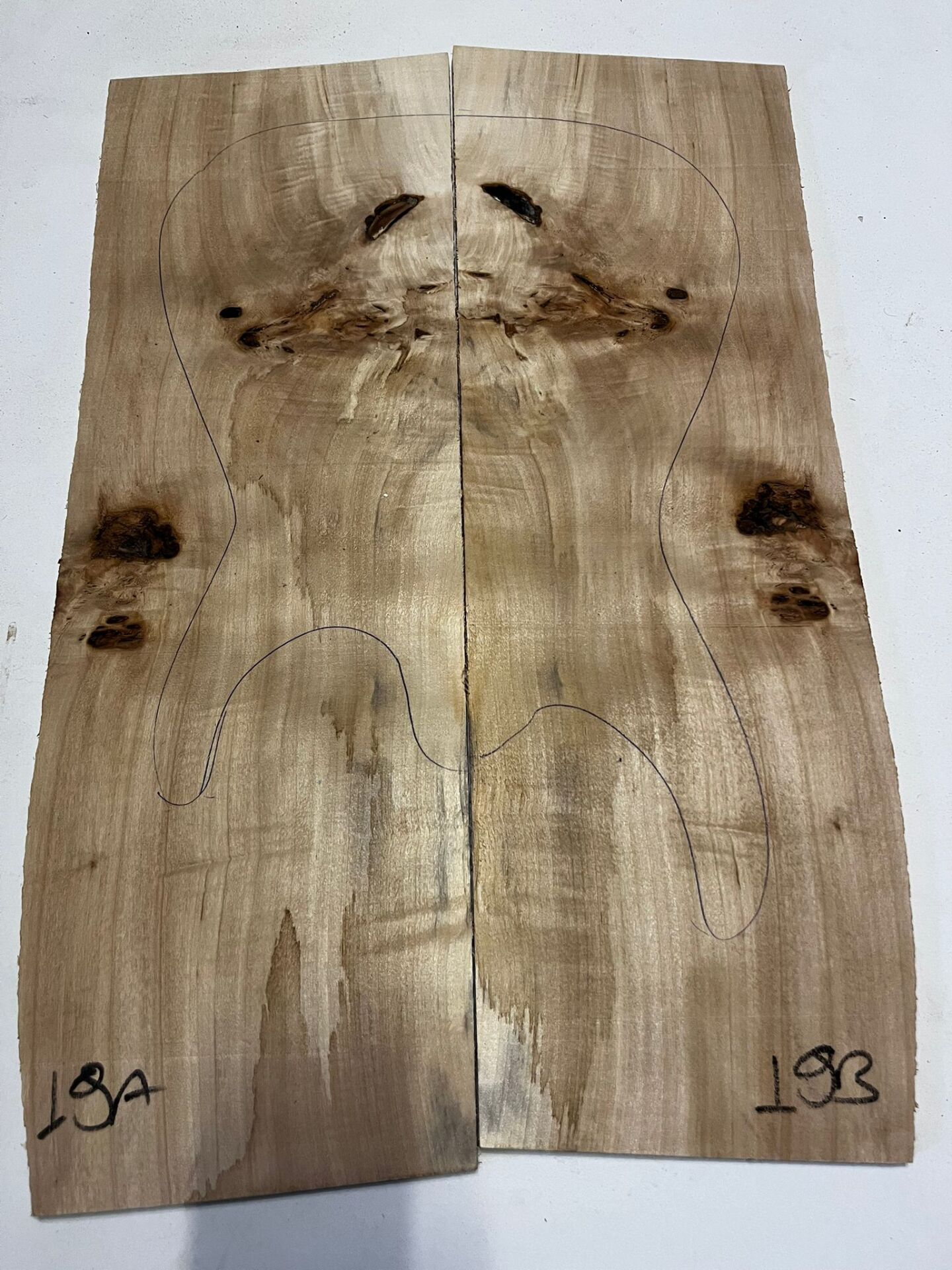 A Grade Poplar Mappa Burl Bookmatched Guitar Drop Top Luthier Tonewood #19