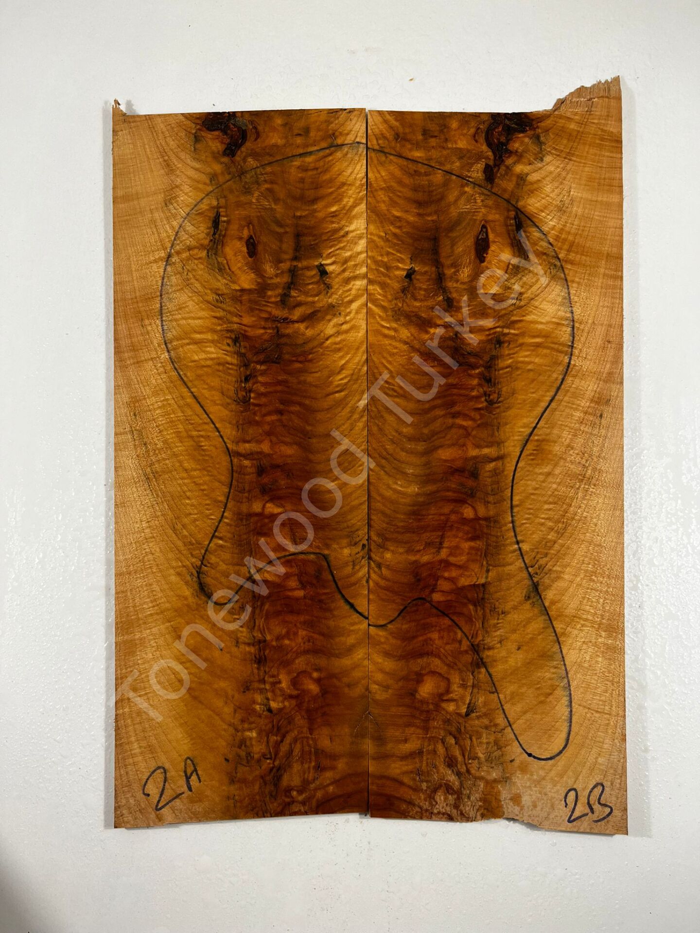 Spalted Flame Maple Drop Top Luthier Guitar Figured Wood Bookmatched Set No:2