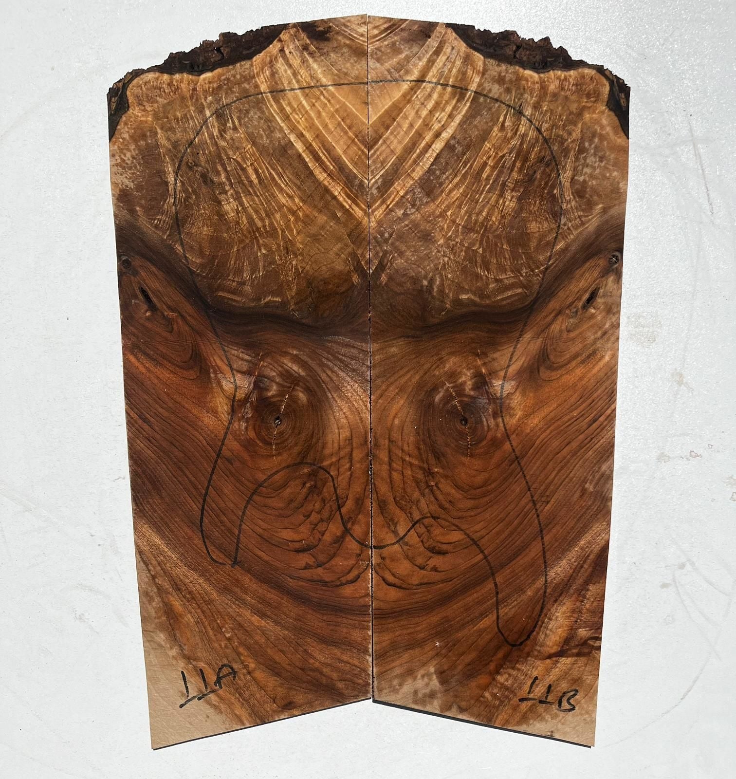 Flamed Burl Walnut Drop Top Luthier Guitar Figured Wood Bookmatched Set No:11