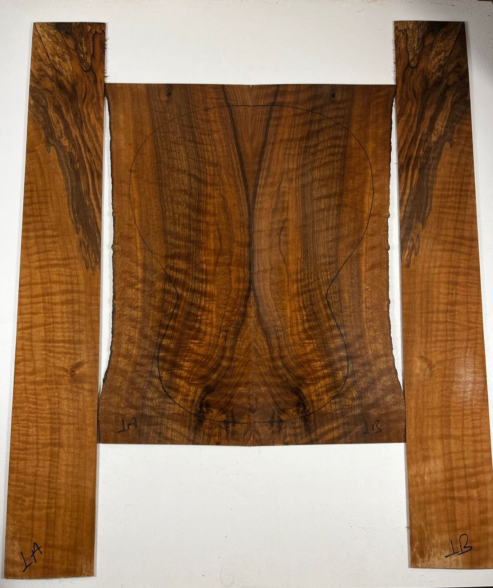 Master Grade Flame Bastogne Walnut Acoustic Guitar Back And Sides set #1