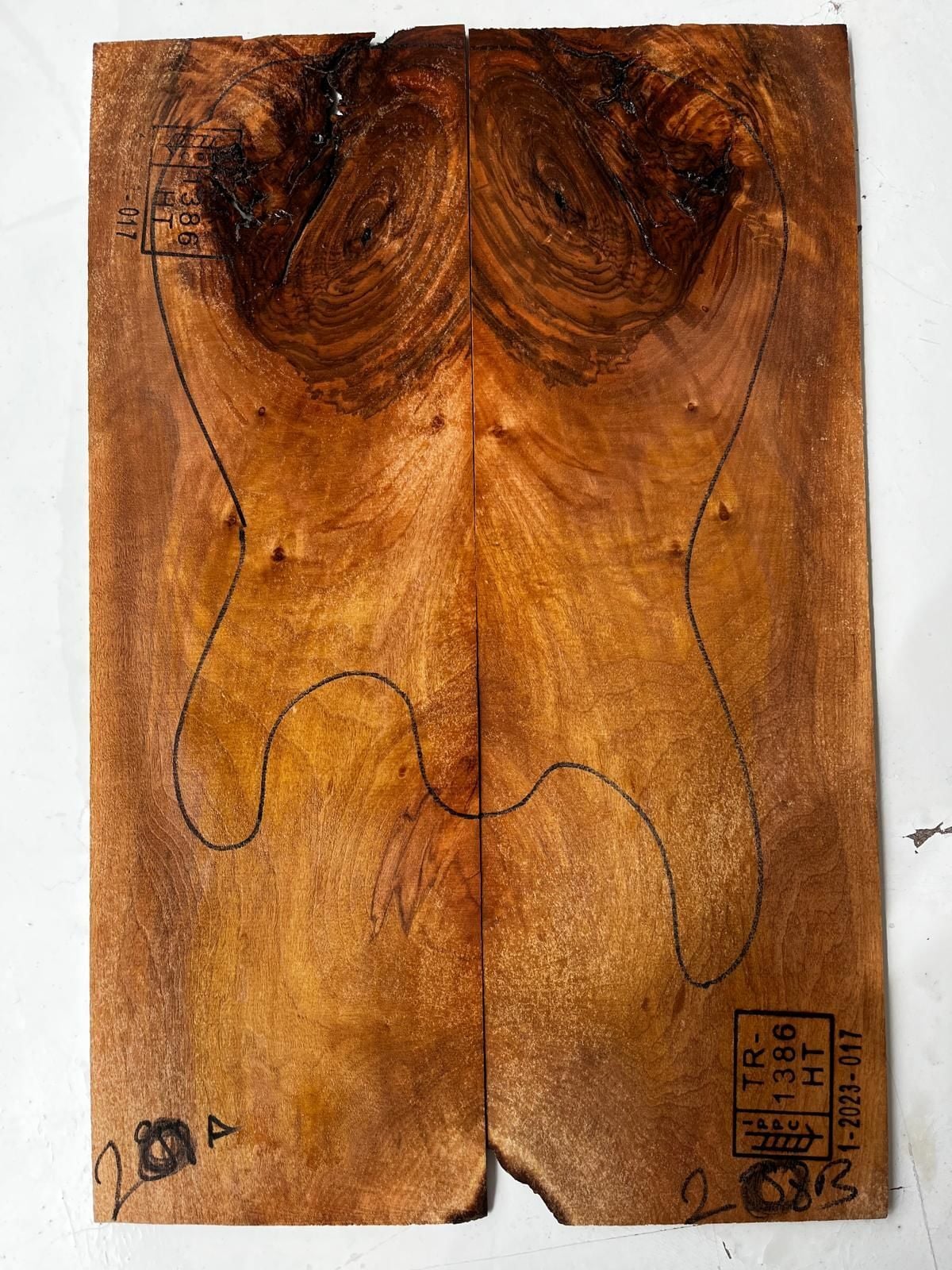 Turkish Walnut Drop Top Luthier Guitar Figured Wood Bookmatched Set No:20