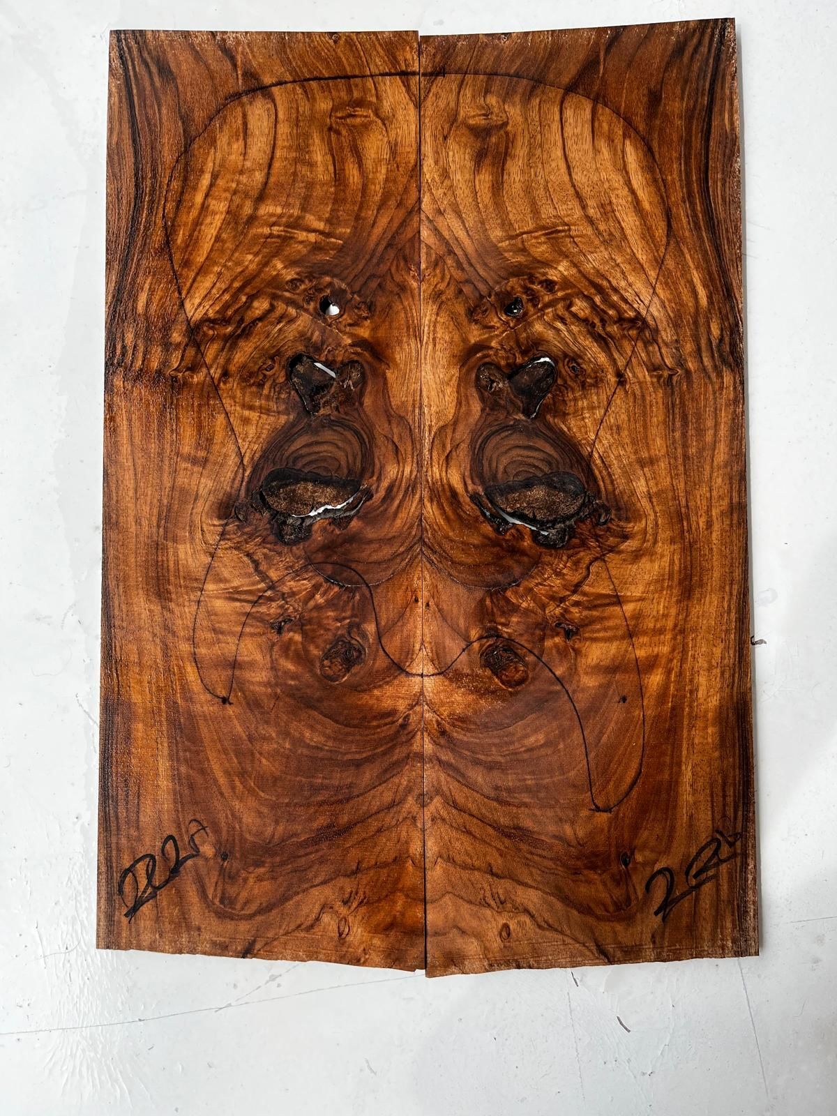 Turkish Walnut Drop Top Luthier Guitar Figured Wood Bookmatched Set No:22